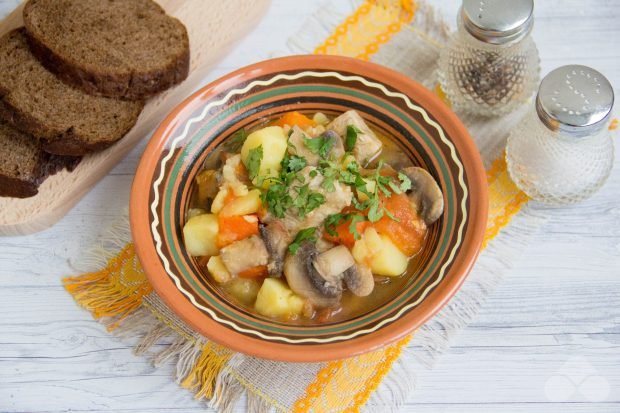 Vegetable stew with pork and mushrooms