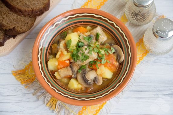 Vegetable stew with pork and mushrooms: photo of recipe preparation, step 10