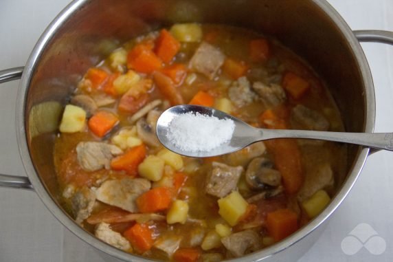 Vegetable stew with pork and mushrooms: photo of recipe preparation, step 9