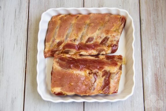 Pork ribs in honey mustard sauce in the oven: photo of recipe preparation, step 5