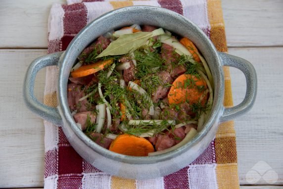 Beef with carrots in pots: photo of recipe preparation, step 2