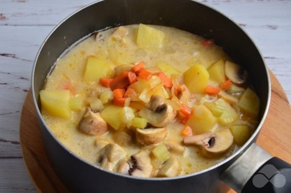 Vegetable stew with chicken and mushrooms: photo of recipe preparation, step 7