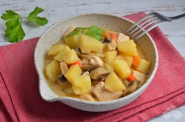 Vegetable stew with chicken and mushrooms