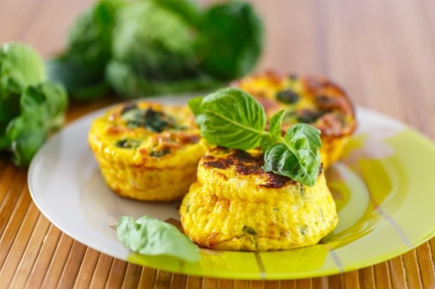 Portioned omelet in the oven