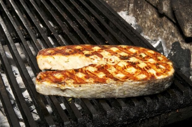 Salmon steaks on the grill