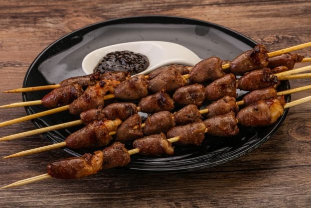 Chicken hearts on the grill