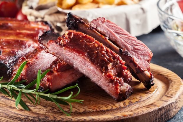 Pork ribs in a jar in the oven