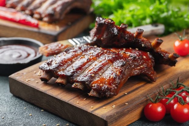 Pork ribs on a grill pan