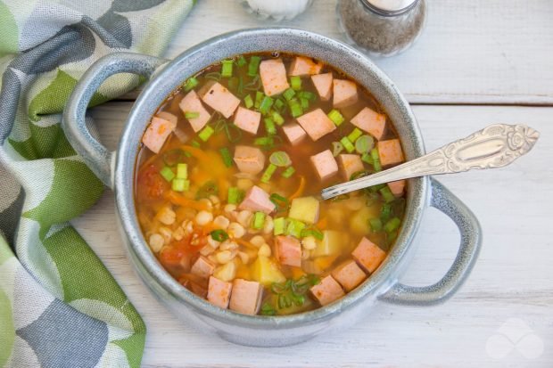 Pea soup with sausage and tomato roast – a simple and delicious recipe with photos (step by step)