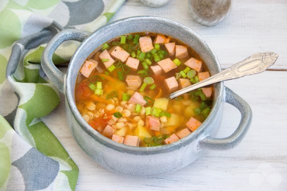 Pea soup with sausage and tomato roast: photo of recipe preparation, step 8