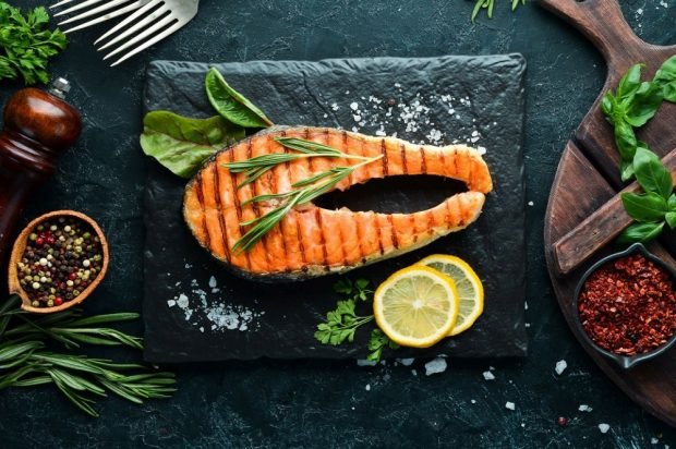 Salmon steak on a grill pan