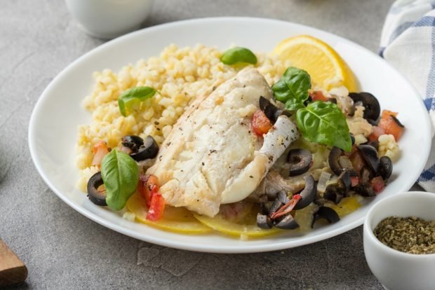 Baked pollock with olives and lemon 