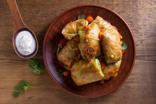 Cabbage rolls with potatoes and mushrooms