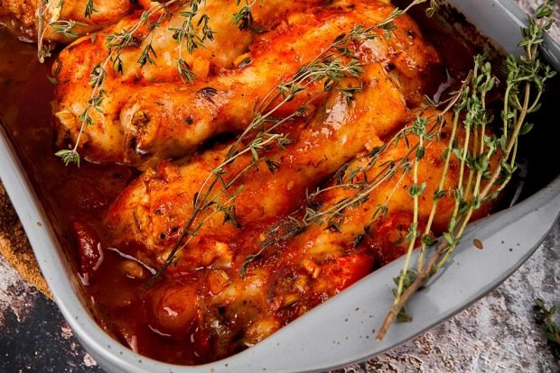 Chicken legs with a crust in the oven