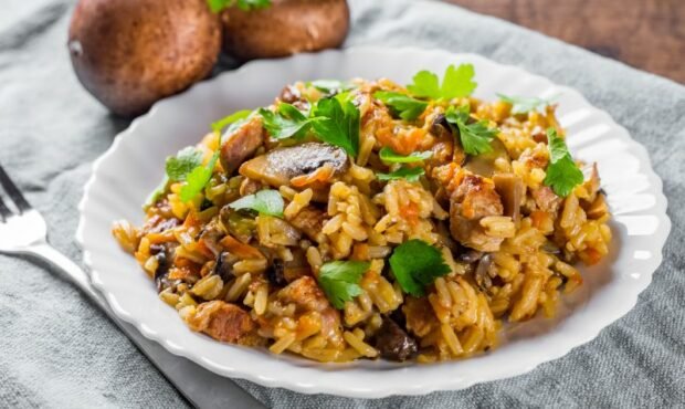 Pilaf With Pork and champignons