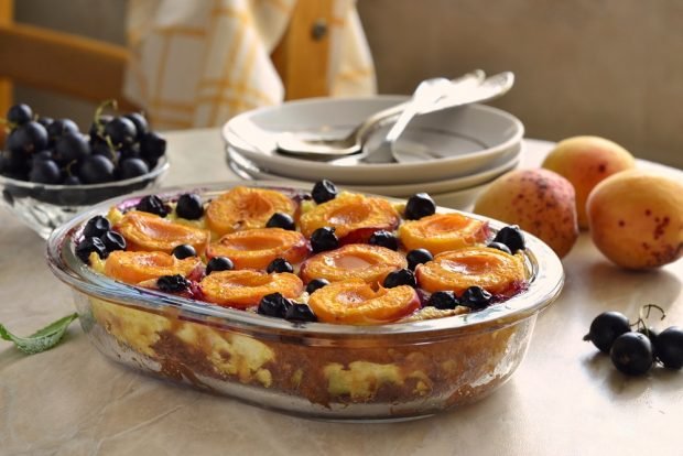 Cottage cheese casserole with apricots and currants