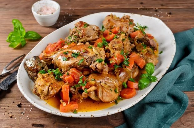 Rabbit stewed with vegetables in white wine sauce – a simple and delicious recipe, how to cook step by step