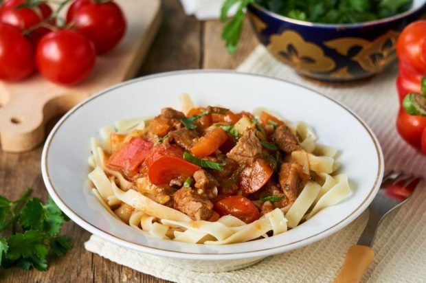 Lagman with lamb and fresh tomatoes is a simple and delicious recipe, how to cook step by step