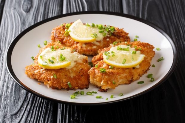 Chicken chops baked in cheese breading