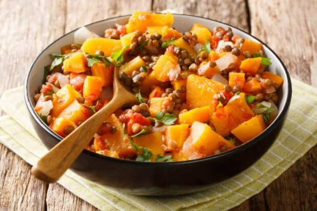 Vegetable stew with pumpkin and lentils is a simple and delicious recipe, how to cook step by step