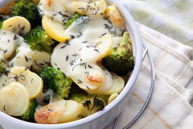 Potato casserole with broccoli and new potatoes