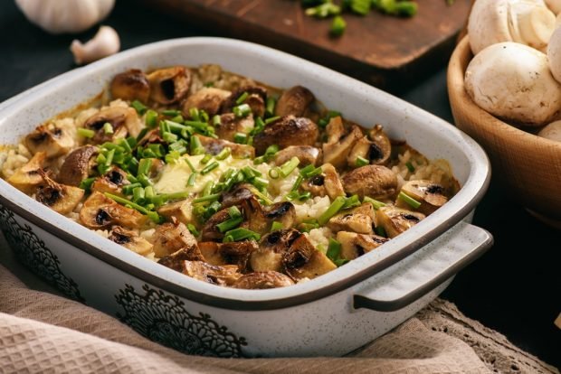 Rice casserole with champignons is a simple and delicious recipe, how to cook step by step