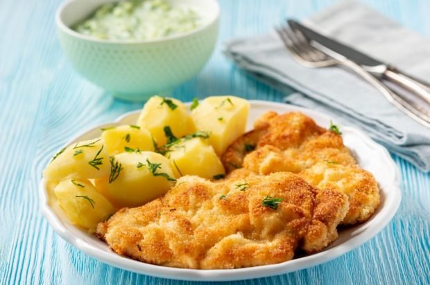 Turkey chops baked in a fluffy batter