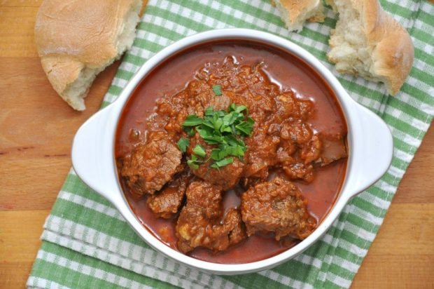 Beef goulash with adjika is a simple and delicious recipe, how to cook step by step