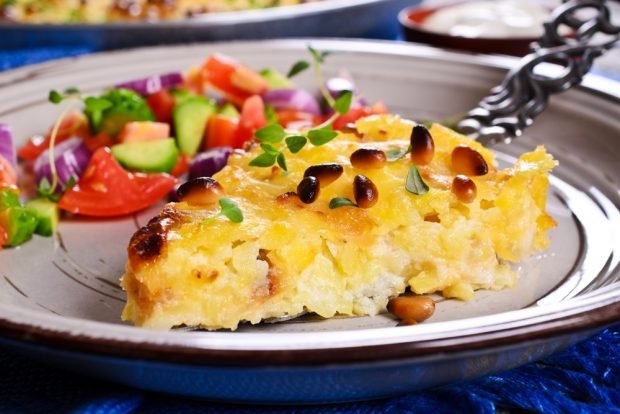 Potato casserole with meat in a slow cooker