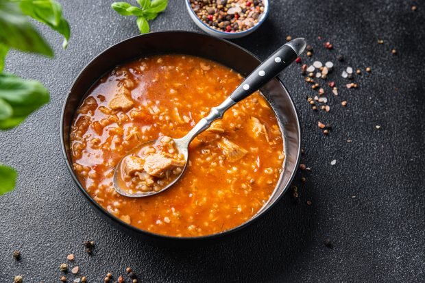 Chicken kharcho soup with rice at home