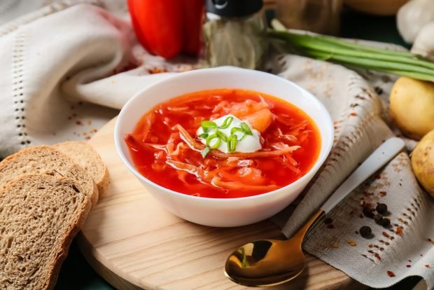 Ukrainian borscht with young vegetables