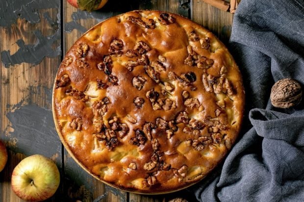 Charlotte with apples and nuts is a simple and delicious recipe, how to cook step by step