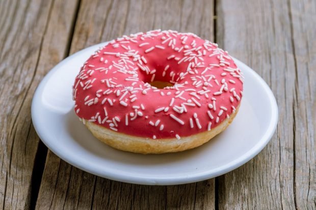 Yeast donuts with pink glaze