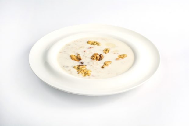 Milk soup with oatmeal and nuts 