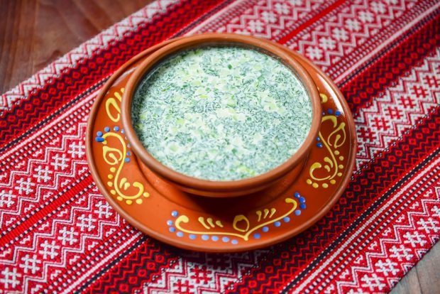 Okroshka with herbs and apple on ayran