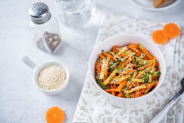 Cucumber salad with carrots in Korean for winter