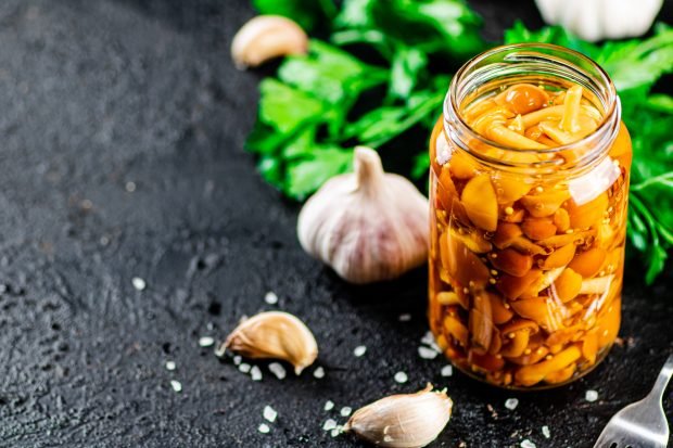 Pickled honey mushrooms with vinegar and garlic