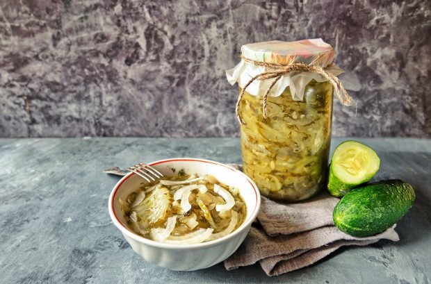 Cucumber salad with onions for winter without sterilization