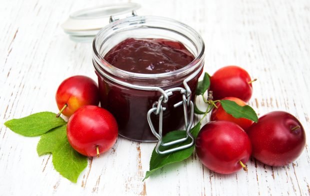 Jam from red cherry plum with stones