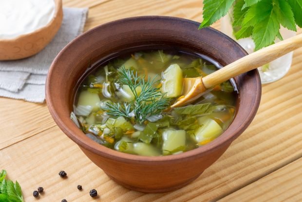 Lean green borscht is a simple and delicious recipe, how to cook step by step