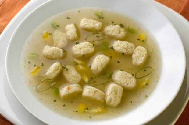 Vegetable soup with corn dumplings