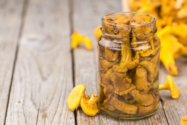 Pickled chanterelles with vinegar and garlic for winter