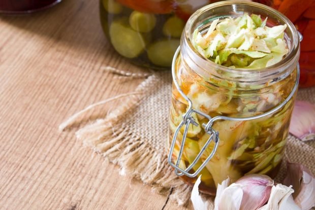 Cucumber and cabbage salad for winter without sterilization 