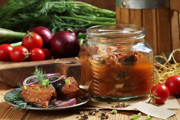 Salad with herring and tomatoes for winter