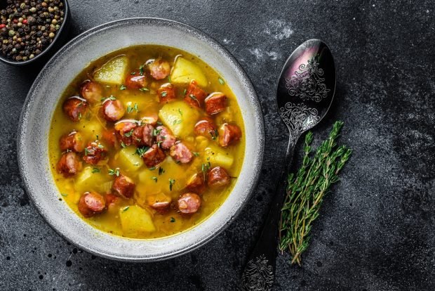 Soup with hunting sausages is a simple and delicious recipe, how to cook step by step