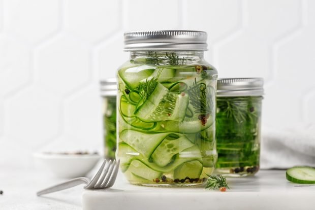 Canned cucumbers in plates