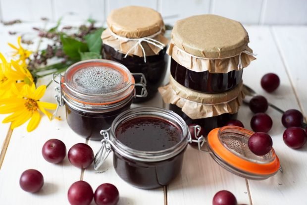 Thick cherry plum jam without seeds