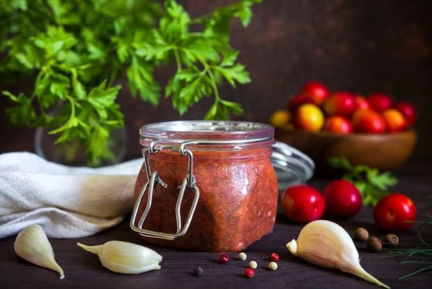 Tkemali from red cherry plum for winter in Georgian