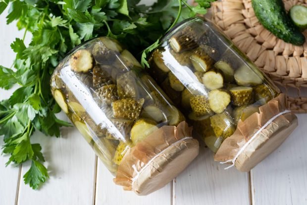 Pickled sliced cucumbers in Finnish for winter