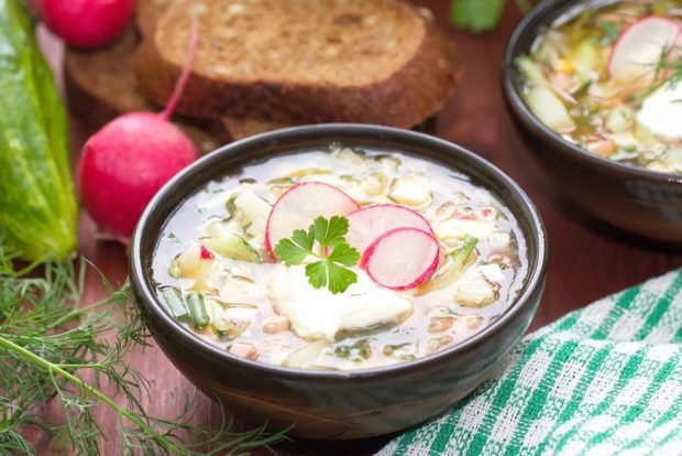 Okroshka with string beans is a simple and delicious recipe, how to cook step by step